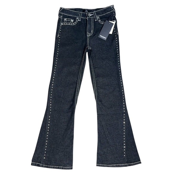 True Religion Joey Jeans Girls 12 Crystal Embellish Twisted Hi Rise Flare 26x26 - Picture 1 of 9